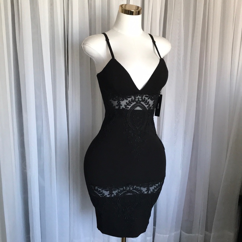 Lulus Embroidered Fitted Black Dress